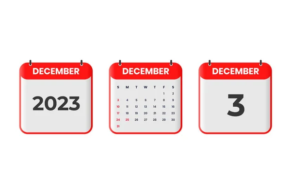 December 2023 Calendar Design 3Rd December 2023 Calendar Icon Schedule — Stock Vector