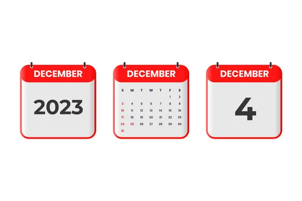 December 2023 Calendar Design 4Th December 2023 Calendar Icon Schedule — Stock Vector