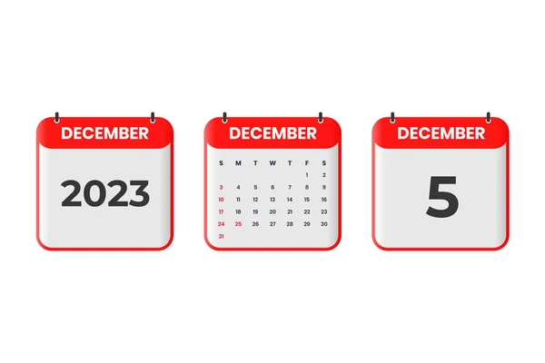 December 2023 Calendar Design 5Th December 2023 Calendar Icon Schedule — Stock Vector