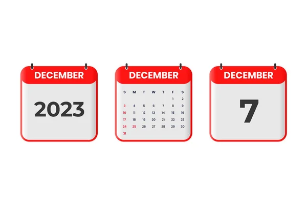 December 2023 Calendar Design 7Th December 2023 Calendar Icon Schedule — Stock Vector