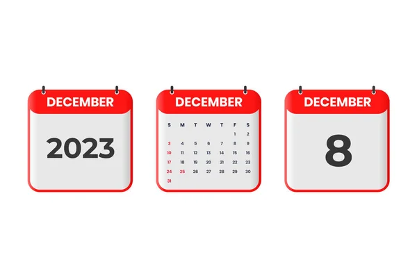 December 2023 Calendar Design 8Th December 2023 Calendar Icon Schedule — Stock Vector