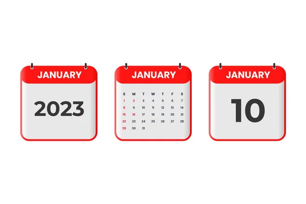 January 2023 Calendar Design 10Th January 2023 Calendar Icon Schedule — Stock Vector