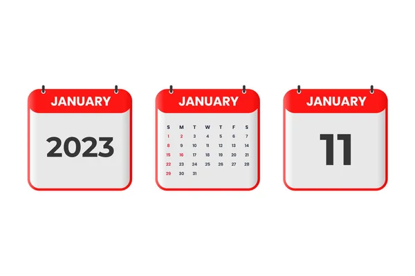 January 2023 Calendar Design 11Th January 2023 Calendar Icon Schedule — Stock Vector