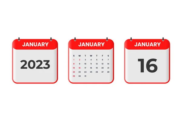 January 2023 Calendar Design 16Th January 2023 Calendar Icon Schedule — Stock Vector