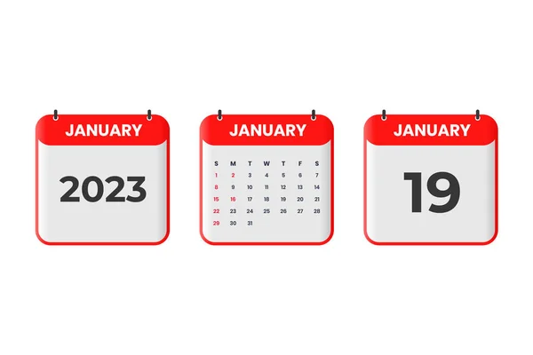 January 2023 Calendar Design 19Th January 2023 Calendar Icon Schedule — Stock Vector