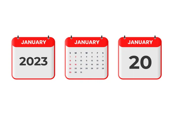 January 2023 Calendar Design 20Th January 2023 Calendar Icon Schedule — Stock Vector