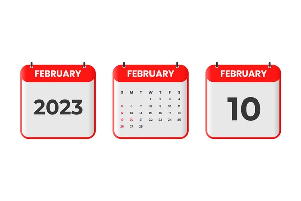 February 2023 Calendar Design 10Th February 2023 Calendar Icon Schedule — Stock Vector
