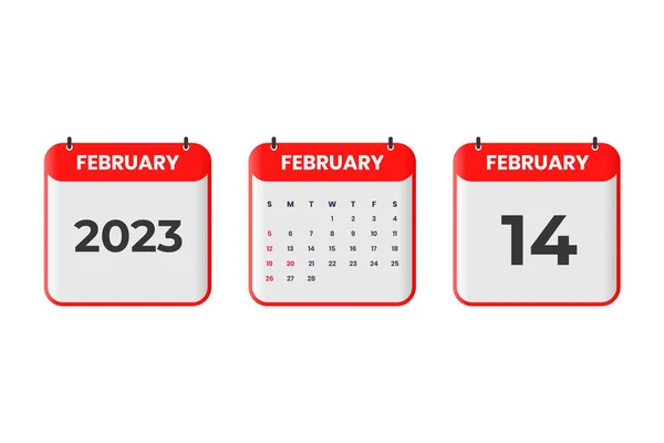 Februari 2023 Kalender Design Februari 2023 Kalender Ikon För Schema — Stock vektor