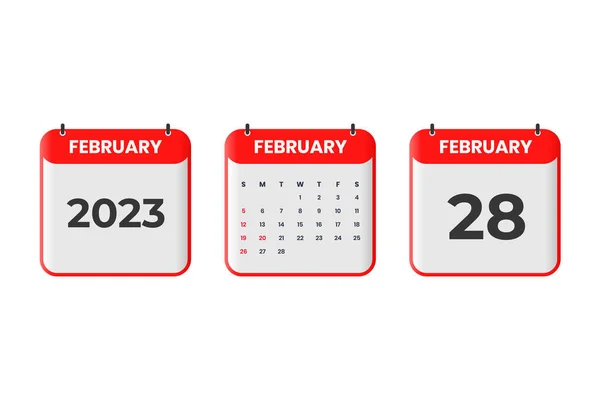 February 2023 Calendar Design 28Th February 2023 Calendar Icon Schedule — Stock Vector