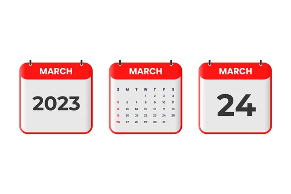 March 2023 Calendar Design 24Th March 2023 Calendar Icon Schedule — Stock Vector
