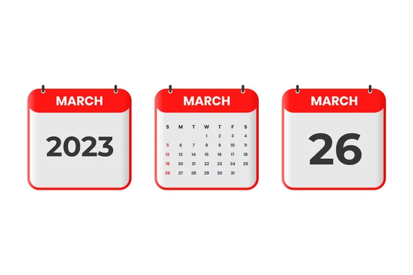 Marzec 2023 Projekt Kalendarza Marca 2023 Ikona Kalendarza Harmonogram Nominacja — Wektor stockowy