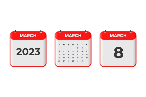 Maart 2023 Kalenderontwerp Maart 2023 Kalender Icoon Voor Schema Afspraak — Stockvector