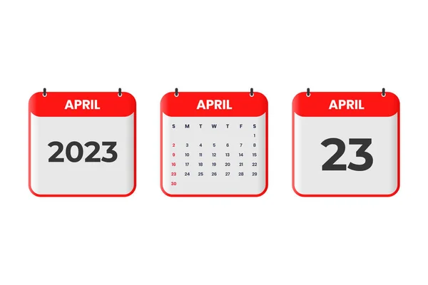 Nisan 2023 Takvim Tasarımı Nisan 2023 Takvim Simgesi Zaman Randevu — Stok Vektör
