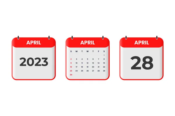 Abril 2023 Projeto Calendário Abril 2023 Ícone Calendário Para Cronograma — Vetor de Stock