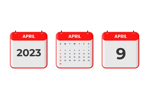 Abril 2023 Projeto Calendário 9Th Abril 2023 Ícone Calendário Para — Vetor de Stock