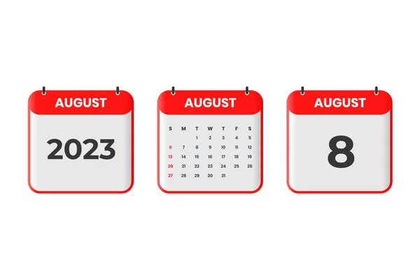 Sierpień 2023 Projekt Kalendarza Sierpnia 2023 Ikona Kalendarza Harmonogram Spotkanie Wektor Stockowy