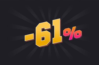 Eksi 61% indirimli afiş, koyu arkaplan ve sarı metin. -% 61 satış promosyon tasarımı.