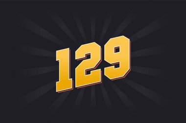 129 numaralı vektör yazı tipi alfabesi. Siyah arkaplan ile sarı 129 numara