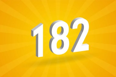 3D 182 numara yazı tipi alfabesi. Beyaz 3D numara 182, sarı arkaplan.