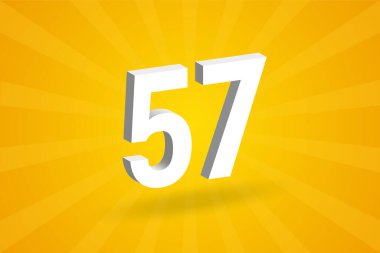 3D 57 numara yazı tipi alfabesi. Beyaz 3 boyutlu 57 numara, sarı arkaplan