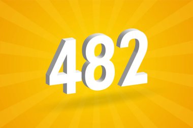 3D 482 numara yazı tipi alfabesi. Beyaz 3D numara 482, sarı arkaplan.