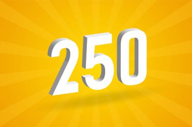 3D 250 numara yazı tipi alfabesi. Beyaz 3D numara 250 sarı arkaplan