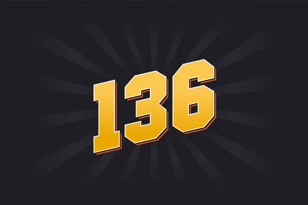 第136号矢量字母表 黄色136数字 黑色背景 — 图库矢量图片