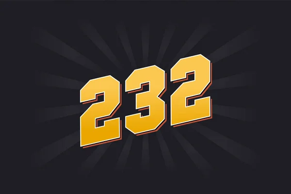 Número 232 Vector Fuente Alfabeto Número Amarillo 232 Con Fondo — Vector de stock