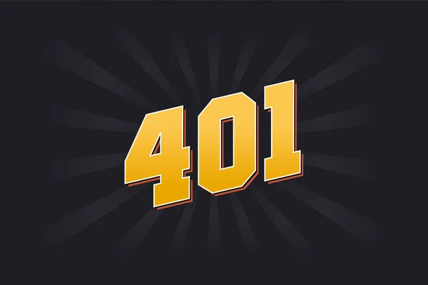 Nummer 401 Vektorschrift Alphabet Gelbe Zahl 401 Mit Schwarzem Hintergrund — Stockvektor