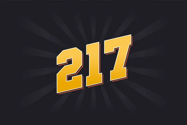 Nummer 217 Vector Lettertype Alfabet Geel 217 Nummer Met Zwarte — Stockvector