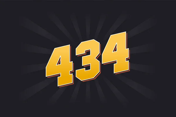 Abeceda Vektorovým Písmem Číslo434 Žluté 434 Číslo Černým Pozadím — Stockový vektor