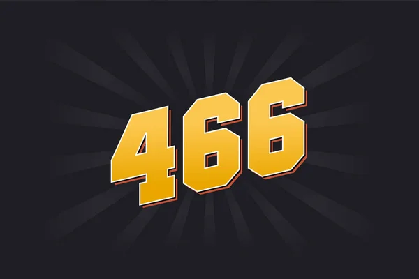番号466ベクトルのフォントアルファベット 黒の背景を持つ黄色466番 — ストックベクタ