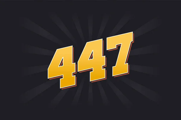 Αριθμός 447 Διανυσματικό Αλφάβητο Γραμματοσειράς Κίτρινο 447 Αριθμός Μαύρο Φόντο — Διανυσματικό Αρχείο