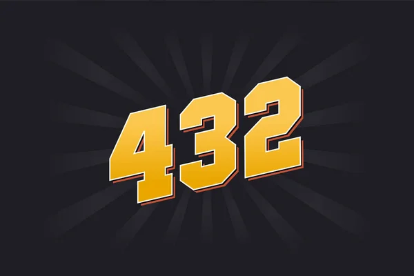Anzahl 432 Vektorschrift Alphabet Gelbe Zahl 432 Mit Schwarzem Hintergrund — Stockvektor