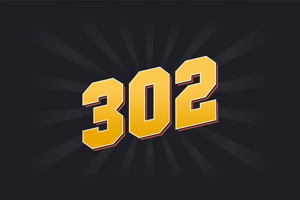 Αριθμός 302 Διανυσματικό Αλφάβητο Αριθμός Κίτρινο 302 Μαύρο Φόντο — Διανυσματικό Αρχείο