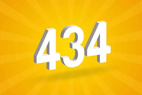 434 Alfabeto Fonte Número Branco Número 434 Com Fundo Amarelo — Vetor de Stock