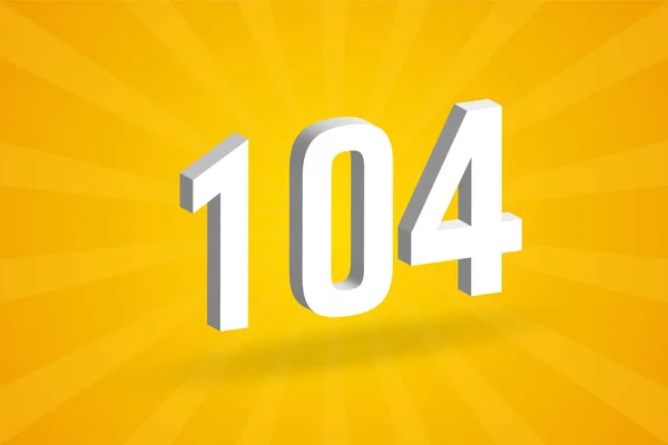 104番のフォントアルファベット 黄色の背景を持つホワイト3D番号104 — ストックベクタ