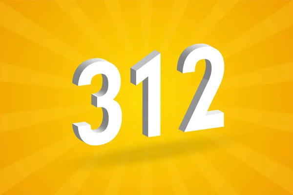 312 Alfabeto Fonte Número Branco Número 312 Com Fundo Amarelo — Vetor de Stock