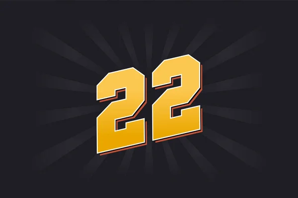 22のベクトルフォントアルファベット 黒の背景を持つ黄色22番 — ストックベクタ