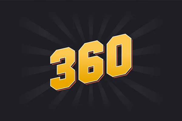 360番ベクトルフォントアルファベット 黒の背景を持つ黄色の360番号 — ストックベクタ