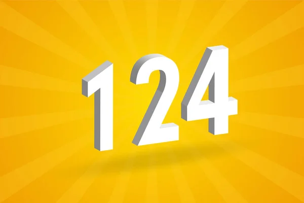 Abeceda Číslem 3D124 Bílé Číslo 124 Žlutým Pozadím — Stockový vektor