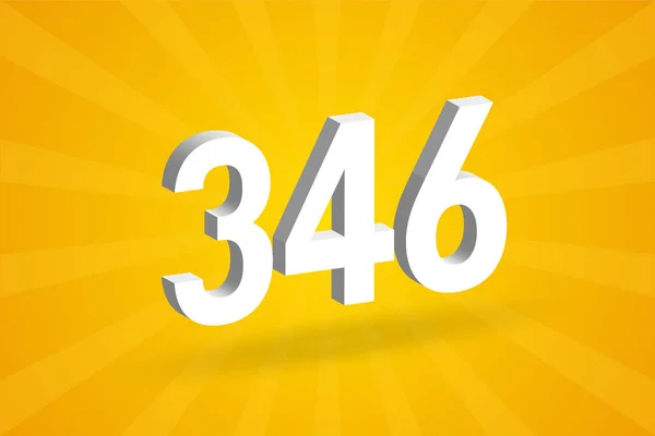 346 Cijfer Lettertype Alfabet Wit Nummer 346 Met Gele Achtergrond — Stockvector