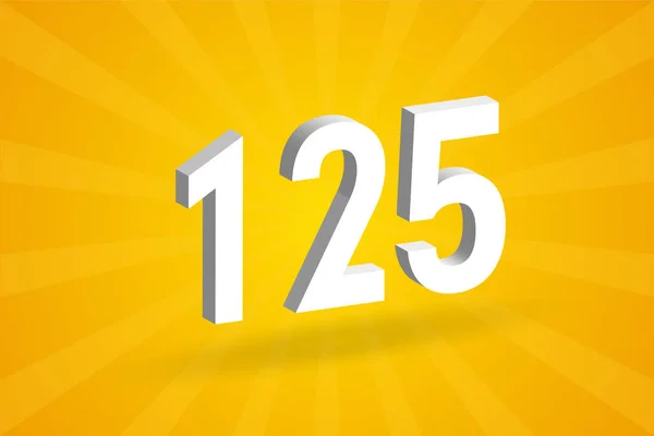 Abeceda Číslem 3D125 Bílé Číslo 125 Žlutým Pozadím — Stockový vektor