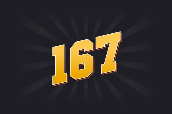 第167号矢量字母表 黄色167数字 黑色背景 — 图库矢量图片