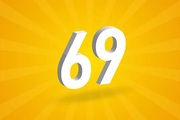 69数のフォントアルファベット 黄色の背景を持つホワイト3D番号69 — ストックベクタ