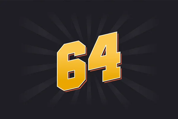 64号矢量字母表 黑色背景的黄色64数字 — 图库矢量图片