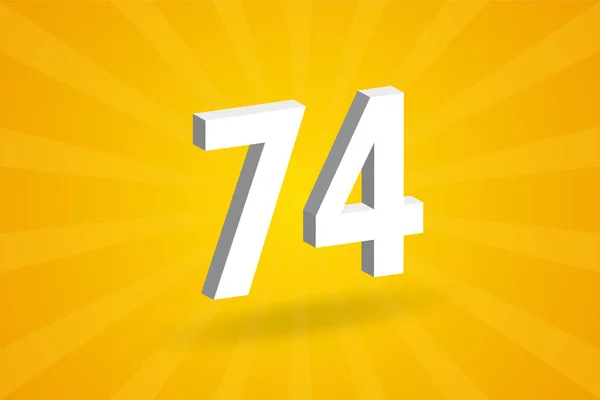 74数のフォントアルファベット 黄色の背景を持つホワイト3D番号74 — ストックベクタ