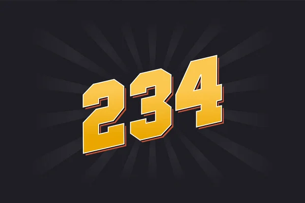 Номер 234 Векторний Шрифт Жовтий Номер 234 Чорним Тлом — стоковий вектор