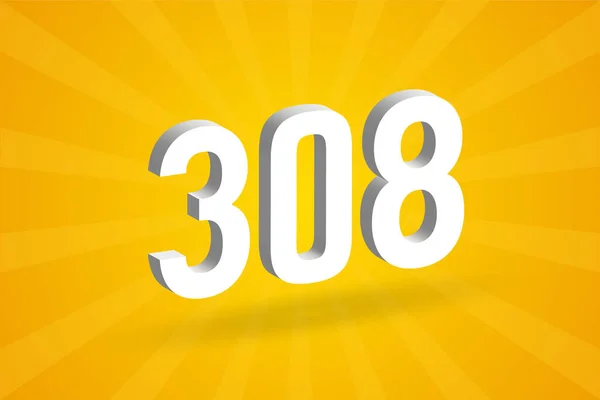 308 Cijfer Lettertype Alfabet Wit Nummer 308 Met Gele Achtergrond — Stockvector