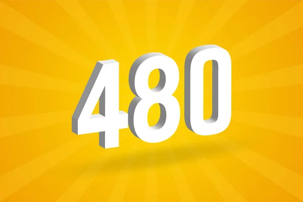 480数のフォントアルファベット 黄色の背景を持つホワイト3D番号480 — ストックベクタ